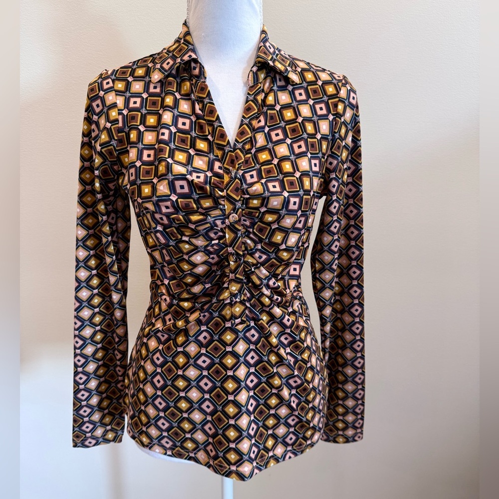 Jules & Leopold Geometric Button-Down Top Size Small 70s Psychedelic Retro